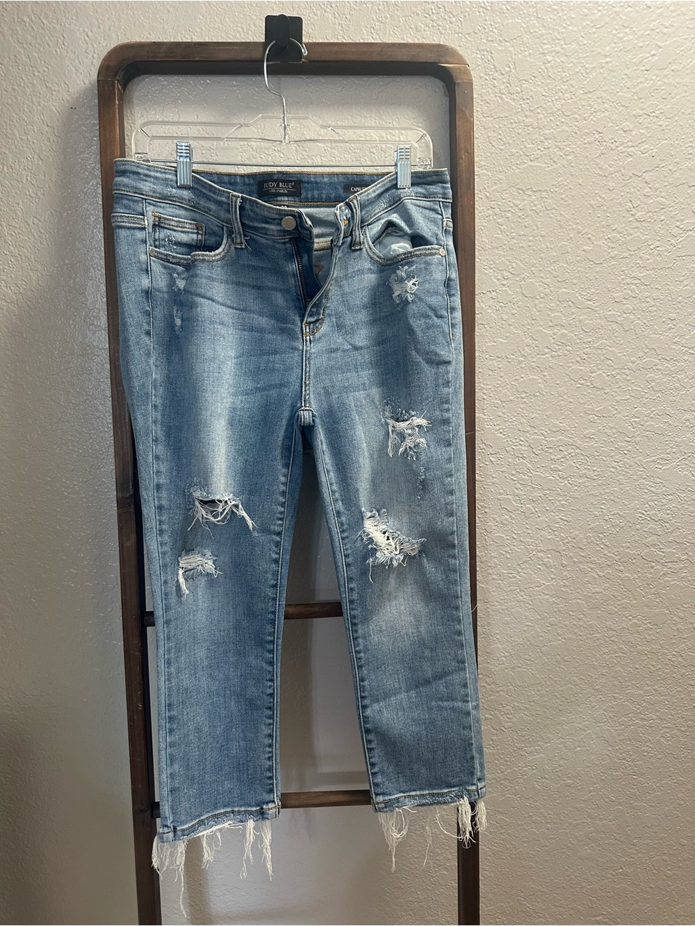 Judy Blue Faded Light Blue Distressed Crop Jeans